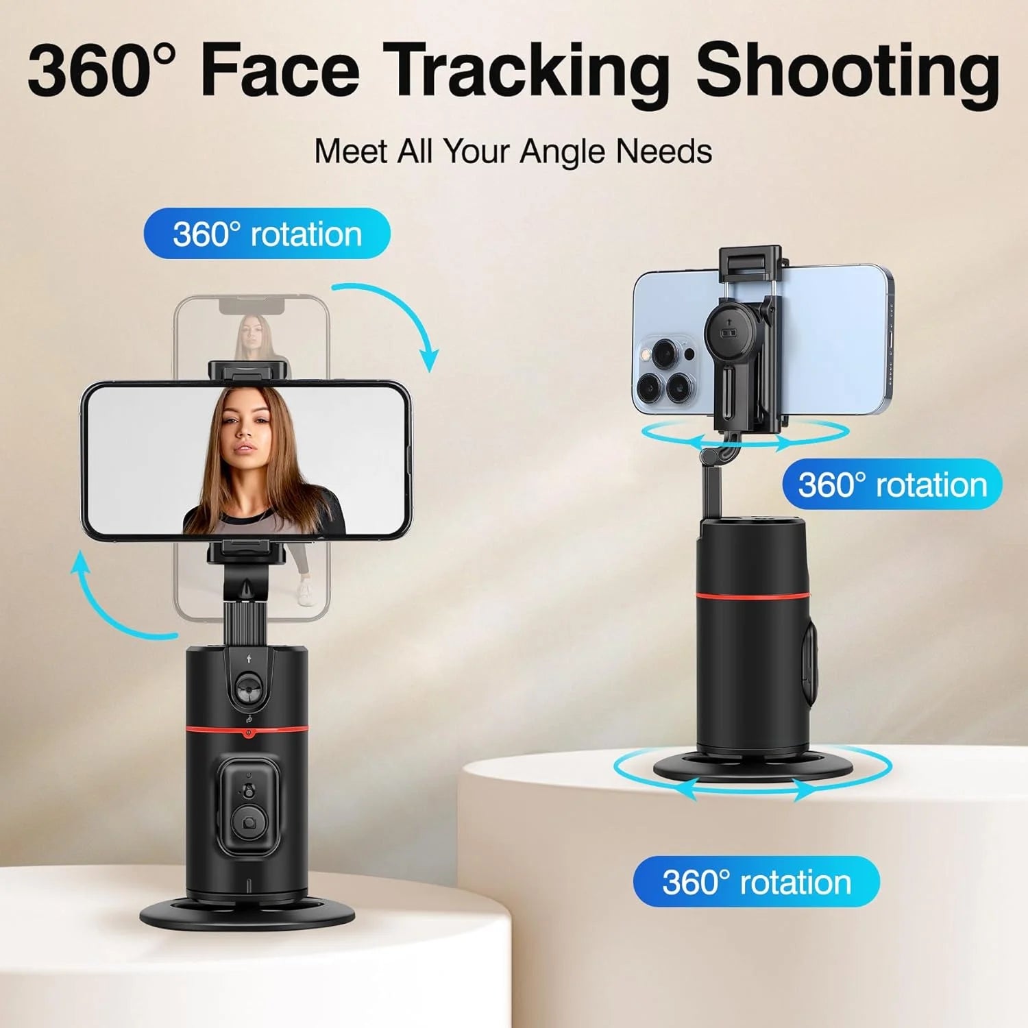 Auto Face Tracking Phone Holder Tripod, No App Required, 360° Rotation Smart Face Body Tracking Tripod Selfie Phone Camera Stand for TIK Tok, Vlog, Live Streaming, Youtube Video