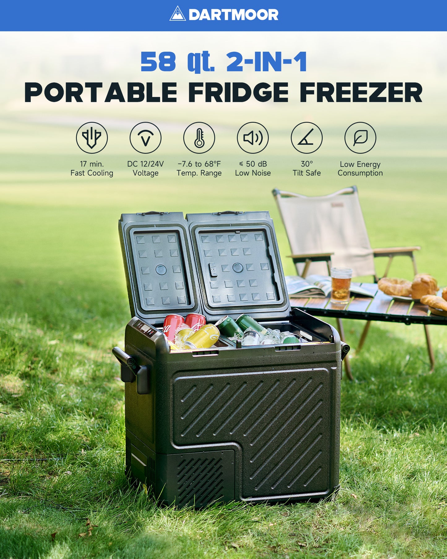 32 Qt Portable Car Refrigerator DC 12/24V Fridge Freezer with AC Power Adapter & UV Light