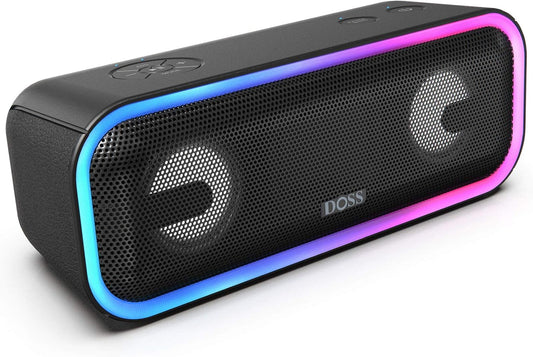 Bluetooth Speaker,  Soundbox Pro+ Wireless Pairing Speaker with 24W Stereo Sound, Punchy Bass, IPX6 Waterproof, 15Hrs Playtime, Multi-Colors Lights, for Home,Outdoor-Black